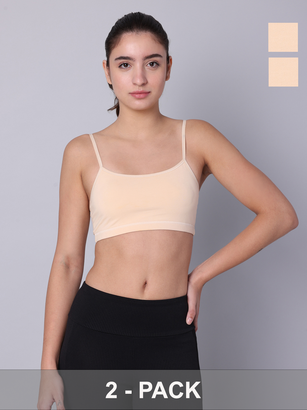 Pack of 2 Double Layered Skin Sports Bra. Non Padded, Non Wired