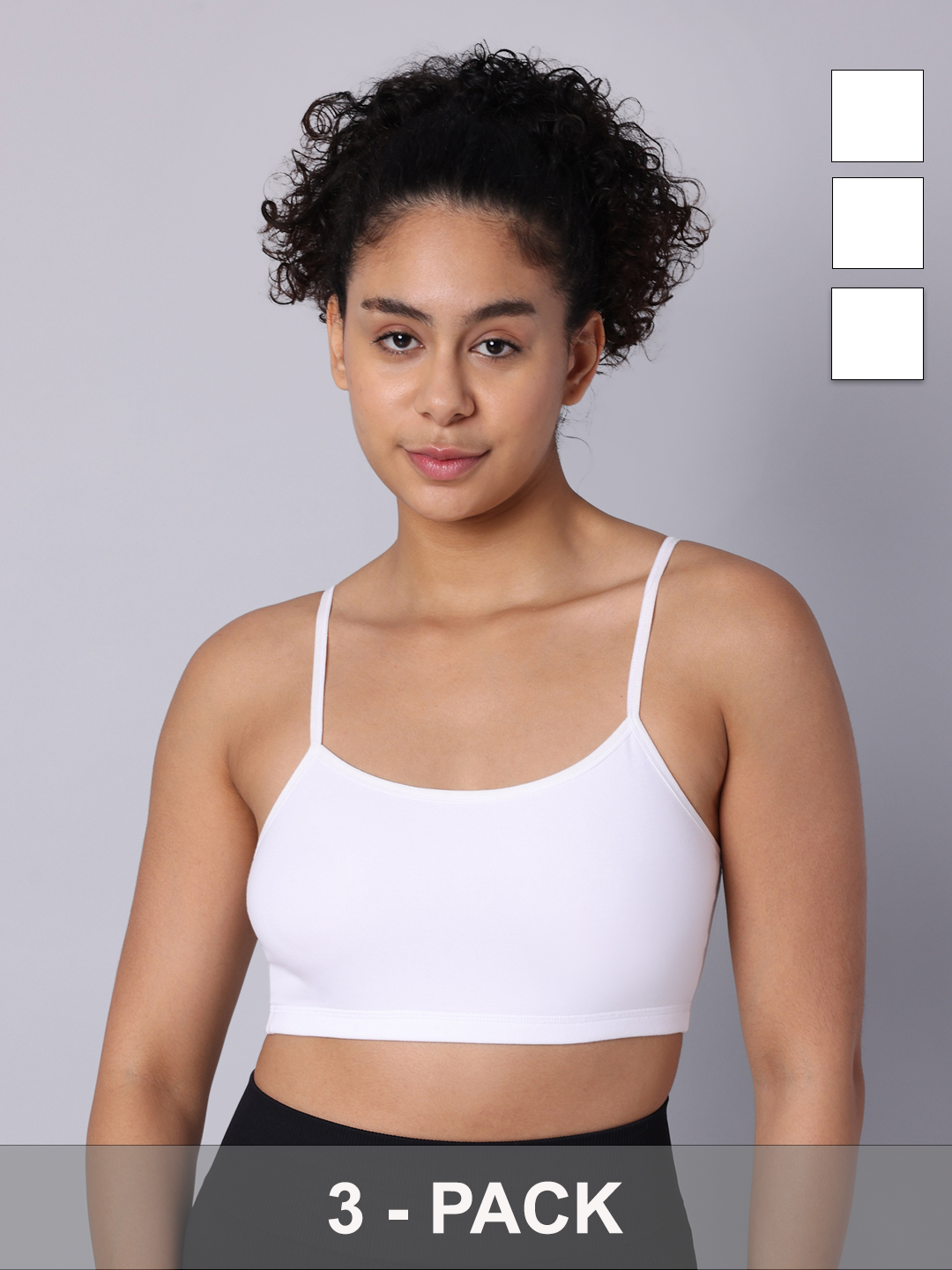 Pack of 3 Double Layered White Sports Bra. Non Padded, Non Wired