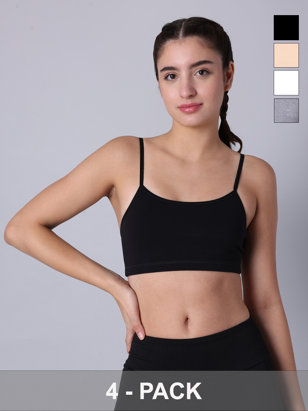 Pack of 4 Double Layered Multicolor Sports Bra. Non Padded, Non Wired