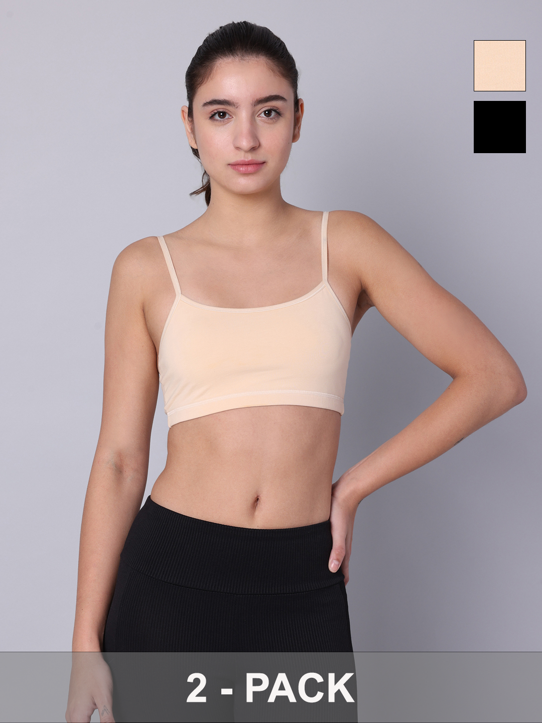 Pack of 2 Double Layered Multicolor Sports Bra. Non Padded, Non Wired