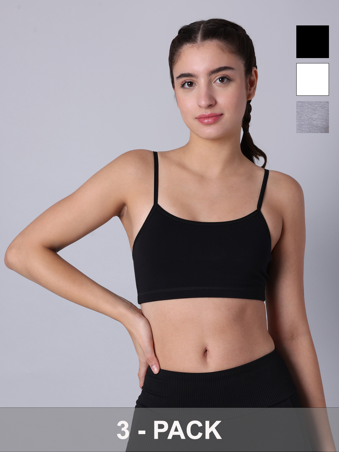 Pack of 3 Double Layered Multicolor Sports Bra. Non Padded, Non Wired