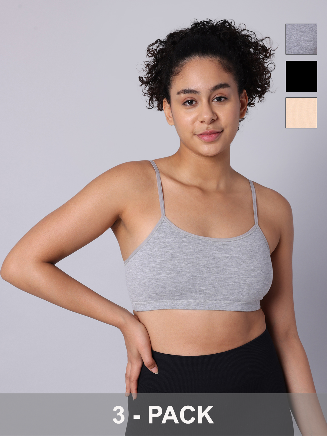 Pack of 3 Double Layered Multicolor Sports Bra. Non Padded, Non Wired