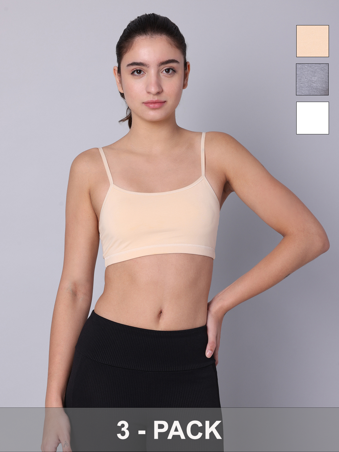 Pack of 3 Double Layered Multicolor Sports Bra. Non Padded, Non Wired