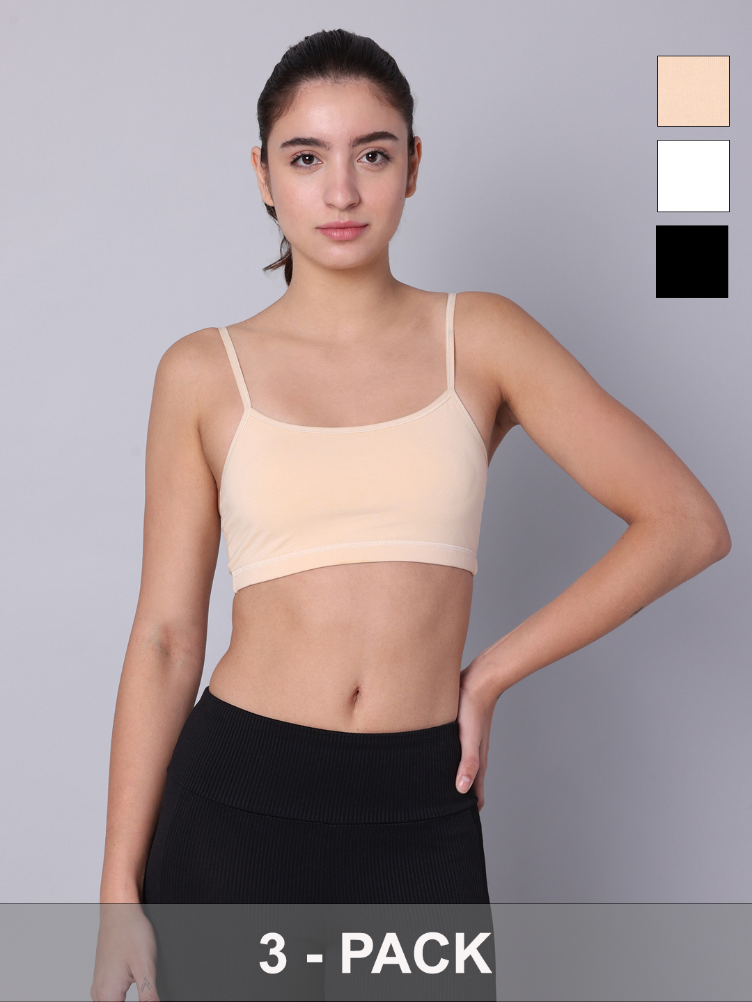 Pack of 3 Double Layered Multicolor Sports Bra. Non Padded, Non Wired
