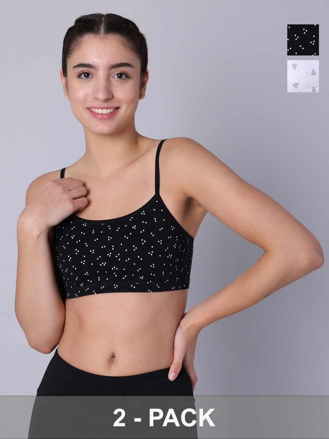 Pack of 2 Double Layered Printed Sports Bra. Non Padded, Non Wired