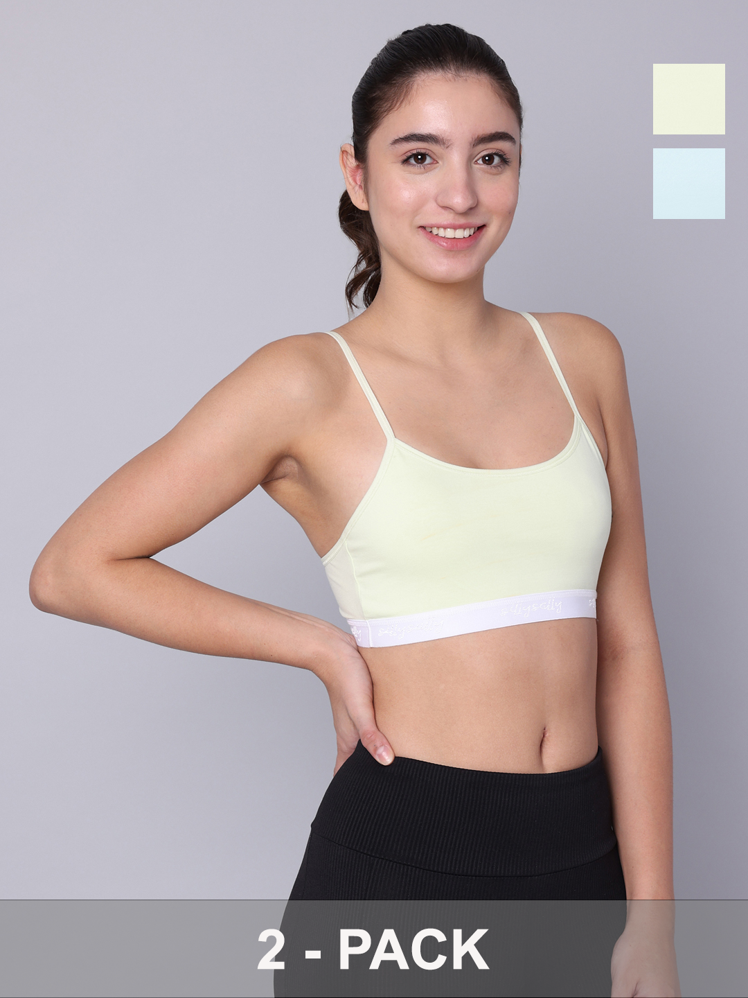 Pack of 2 Double Layered Multicolor Sports Bra. Non Padded, Non Wired