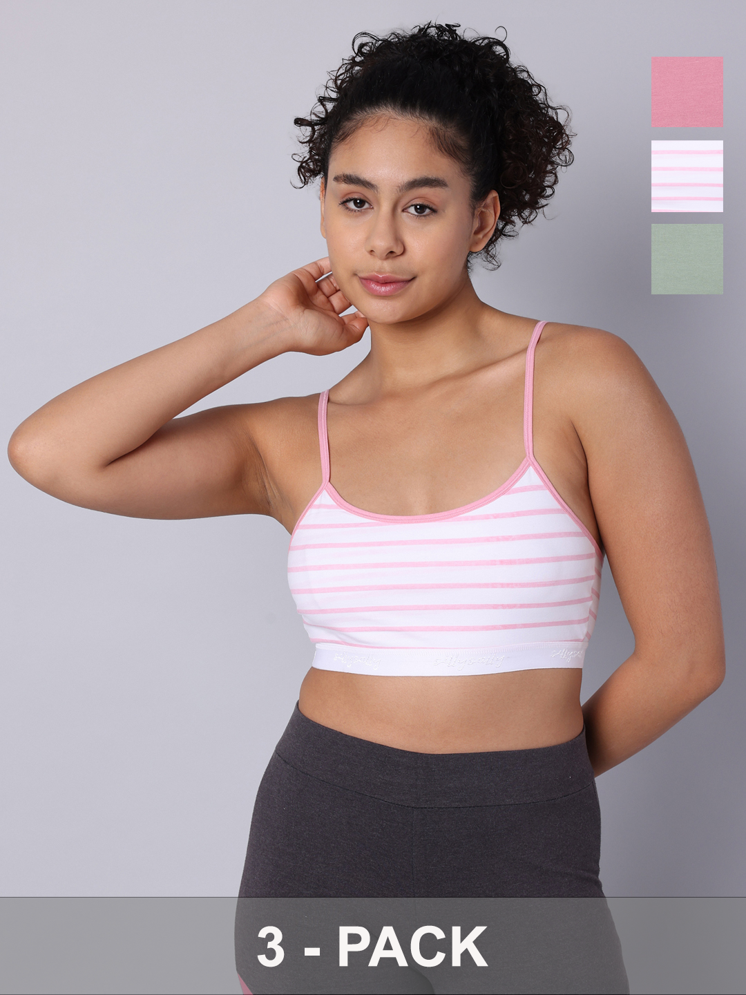Pack of 3 Double Layered Multicolor Sports Bra. Non Padded, Non Wired