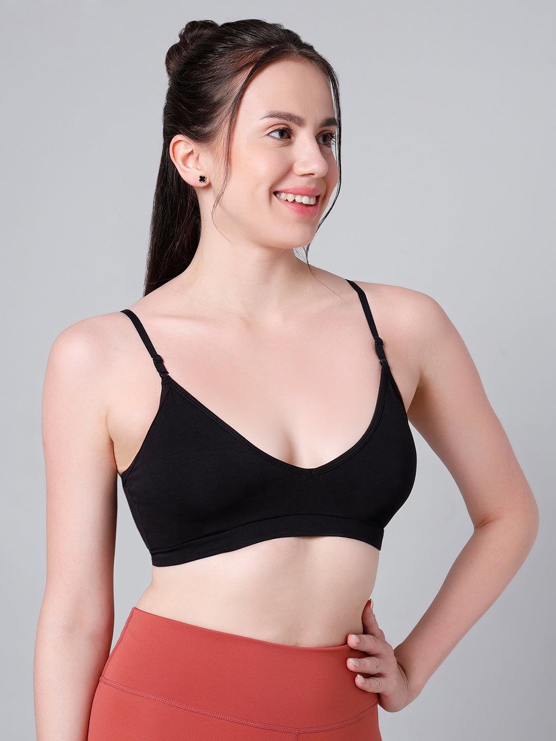 Cotton Stretch Padded Wire-Free Triangle Bra - V-Neck Everyday Comfort - Multi colour - Pack of 3
