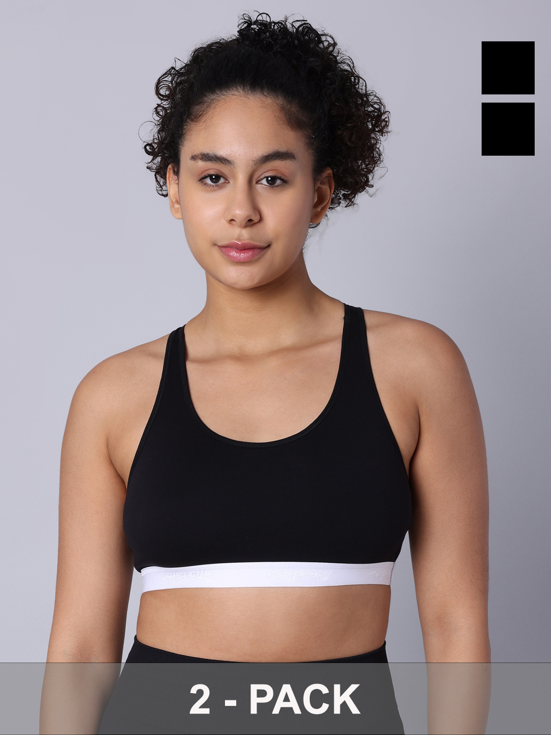 Pack of 2 Double Layered Black Racerback Bra. Non Padded, Non Wired