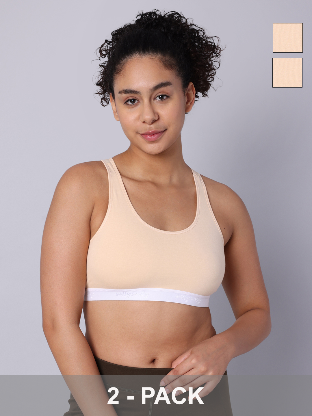 Pack of 2 Double Layered Skin Racerback Bra. Non Padded, Non Wired