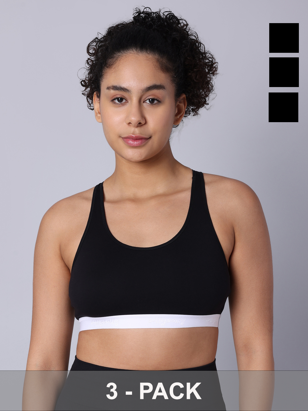 Pack of 3 Double Layered Black Racerback Bra. Non Padded, Non Wired