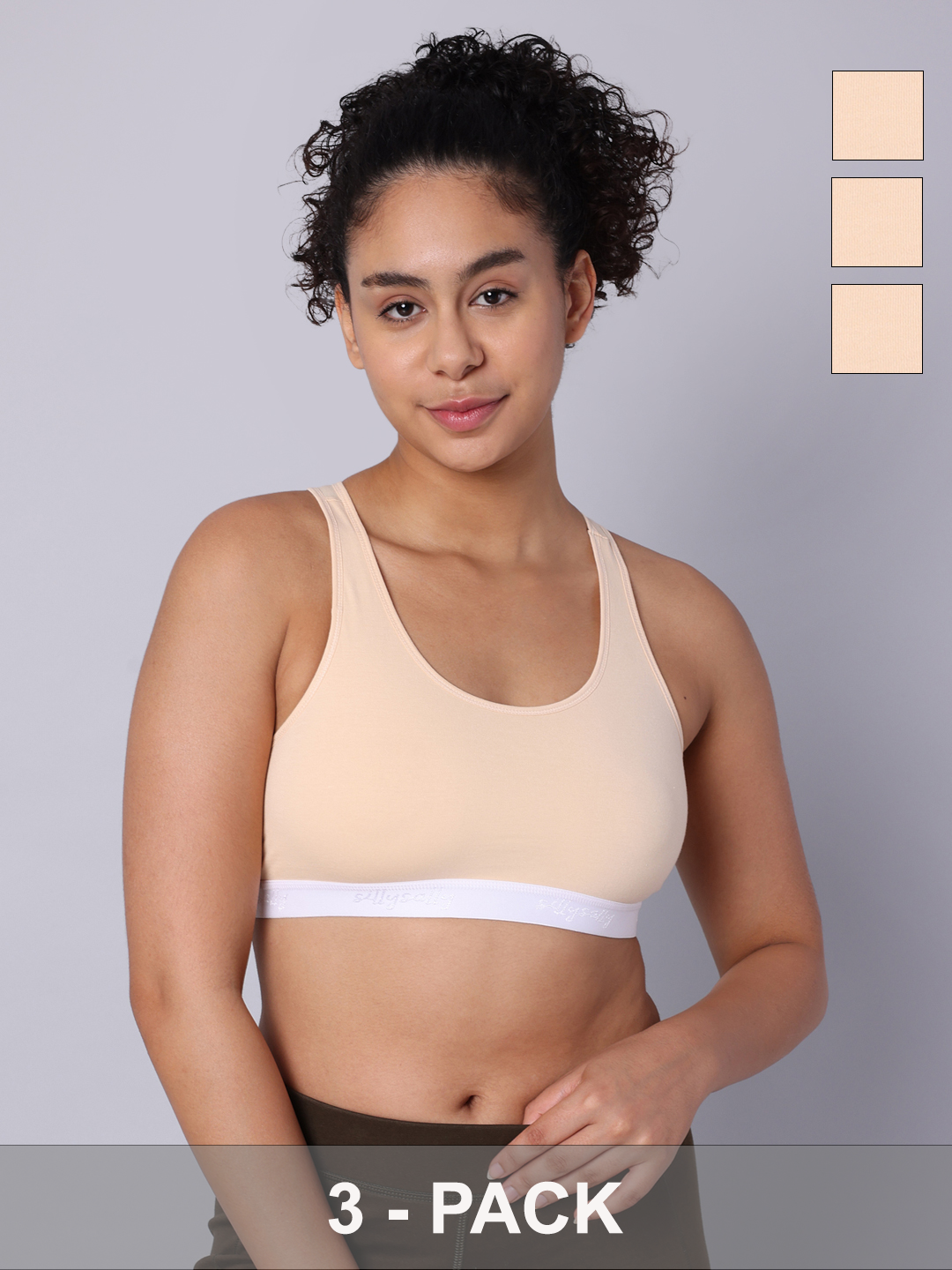 Pack of 3 Double Layered Skin Racerback Bra. Non Padded, Non Wired