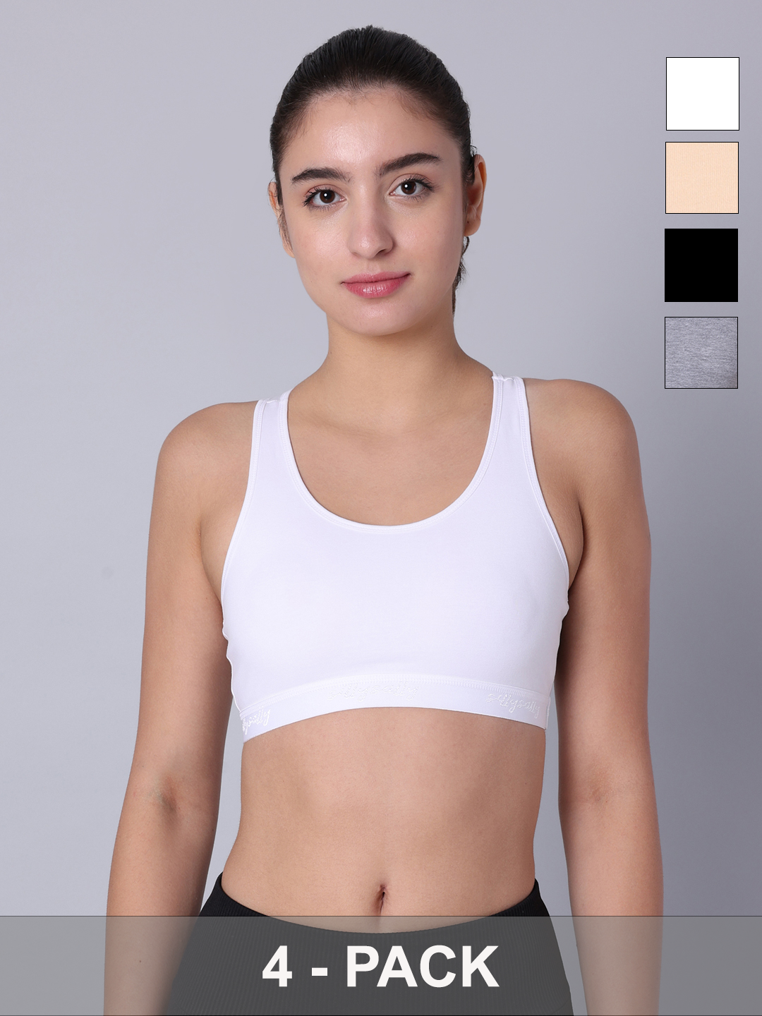 Pack of 4 Double Layered Multicolor Racerback Bra. Non Padded, Non Wired