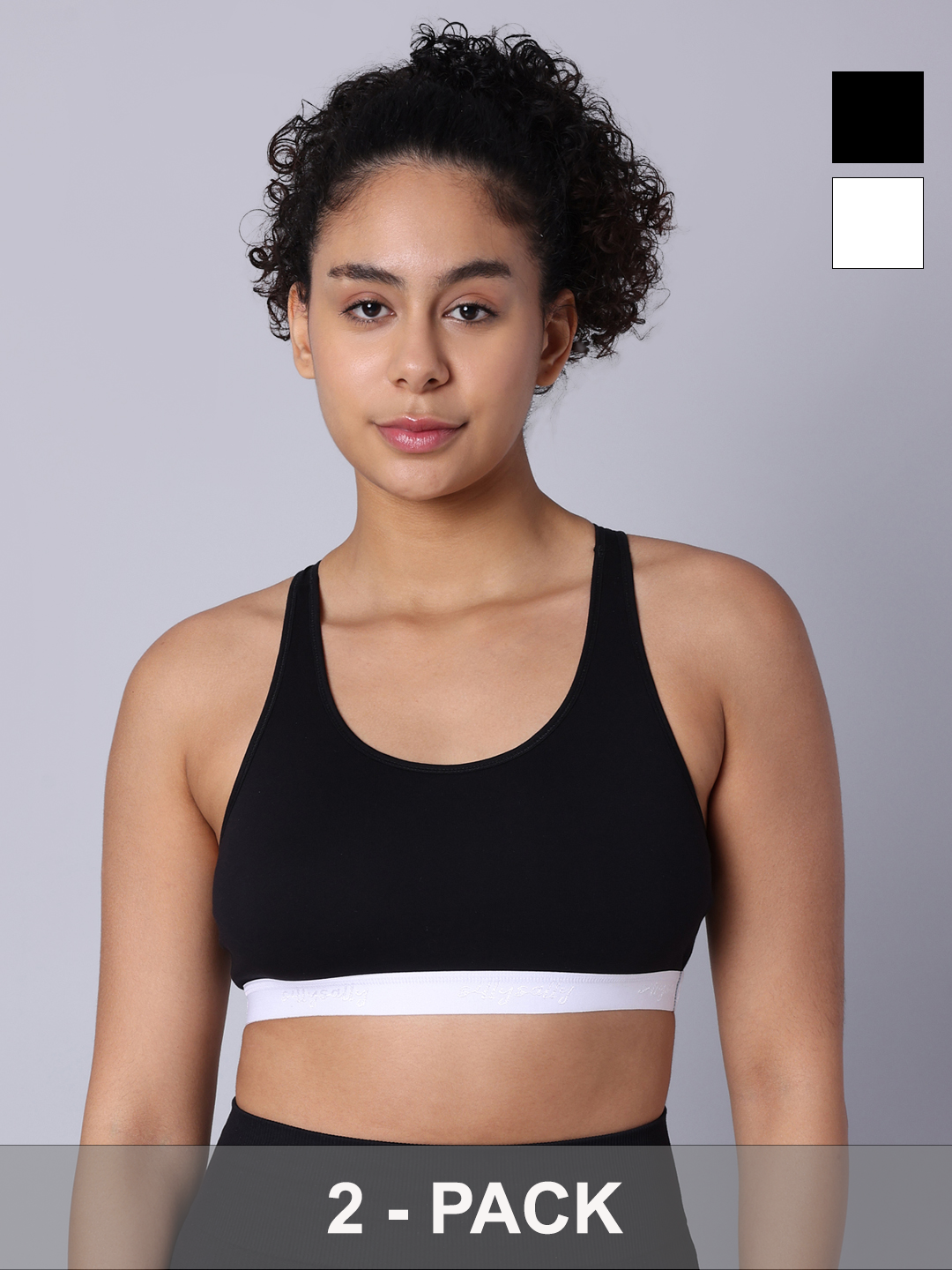 Pack of 2 Double Layered Multicolor Racerback Bra. Non Padded, Non Wired
