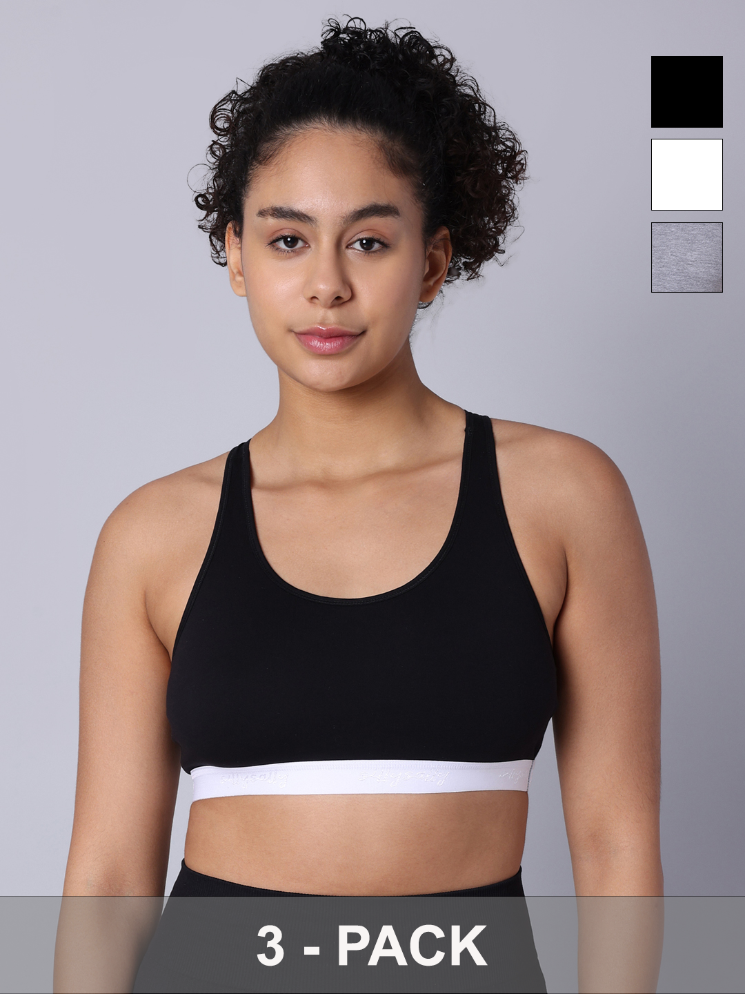 Pack of 3 Double Layered Multicolor Racerback Bra. Non Padded, Non Wired
