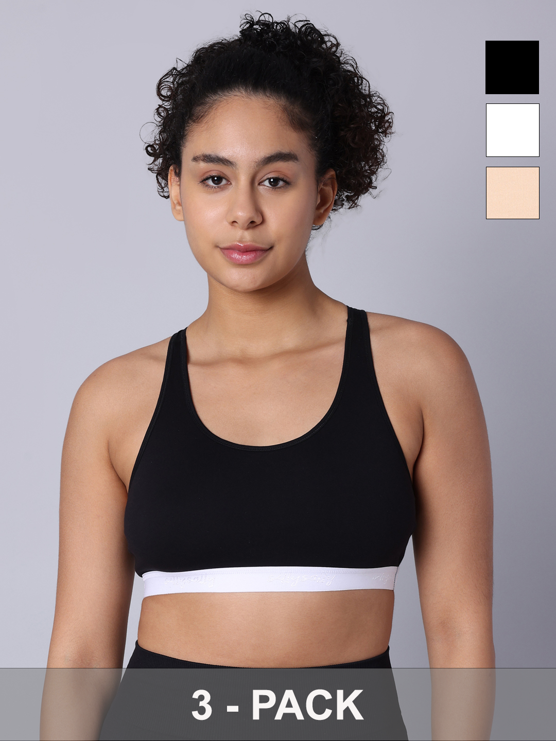 Pack of 3 Double Layered Multicolor Racerback Bra. Non Padded, Non Wired