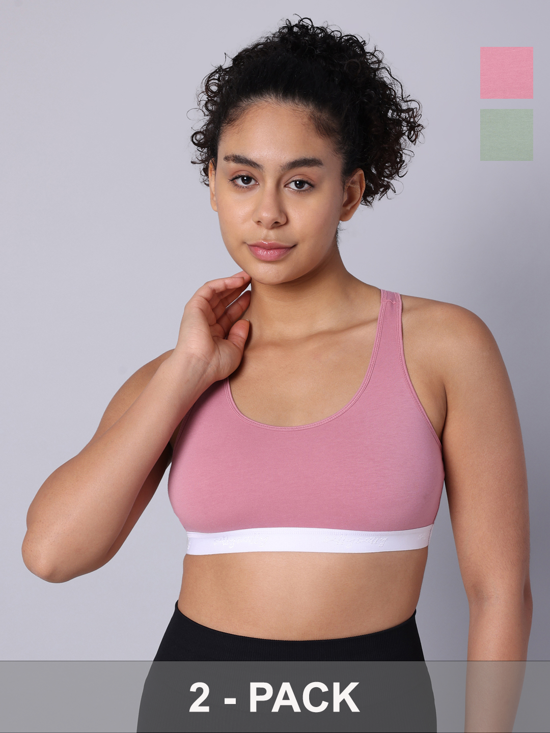 Pack of 2 Double Layered Multicolor Racerback Bra. Non Padded, Non Wired