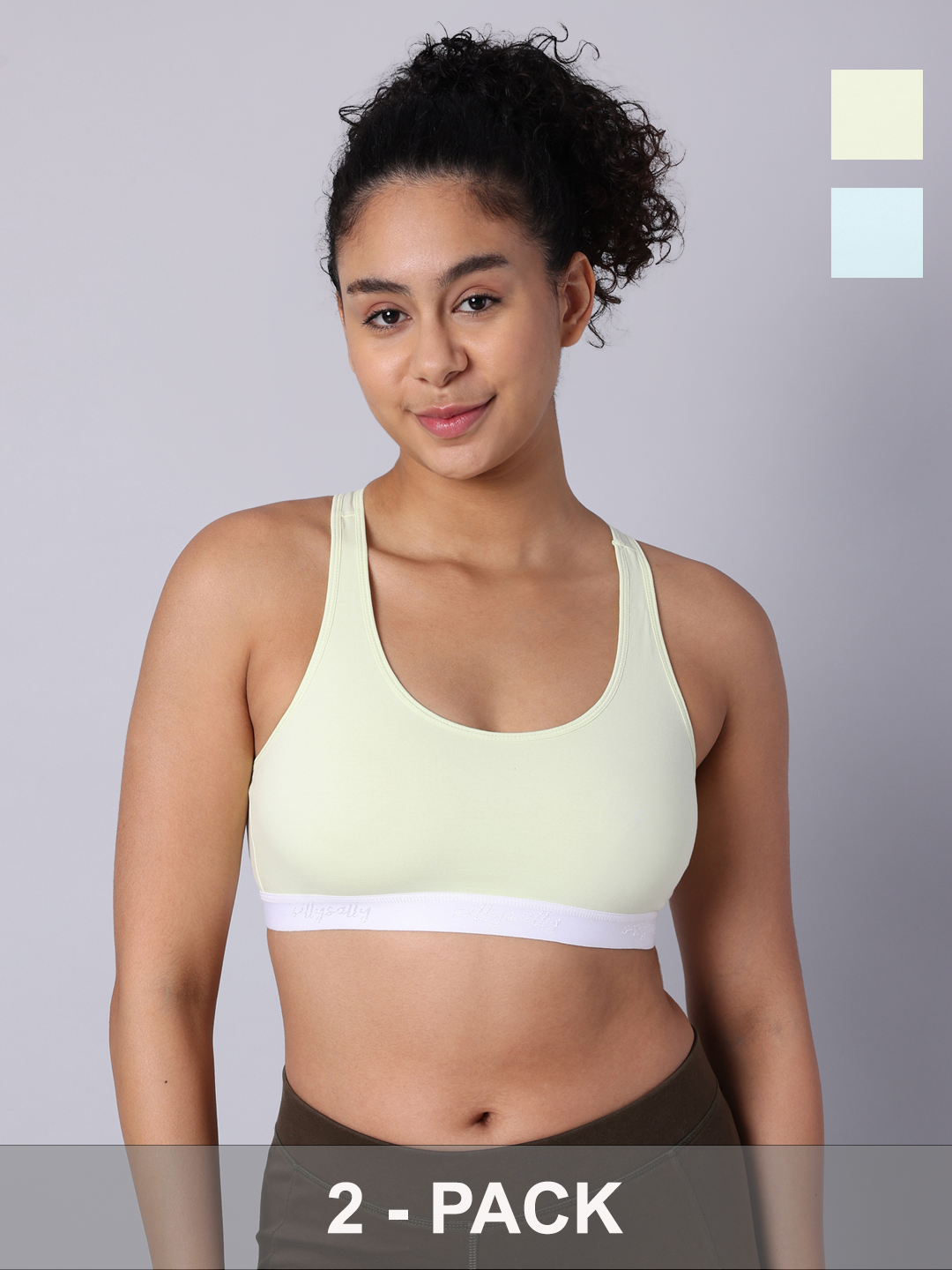 Pack of 2 Double Layered Multicolor Racerback Bra. Non Padded, Non Wired