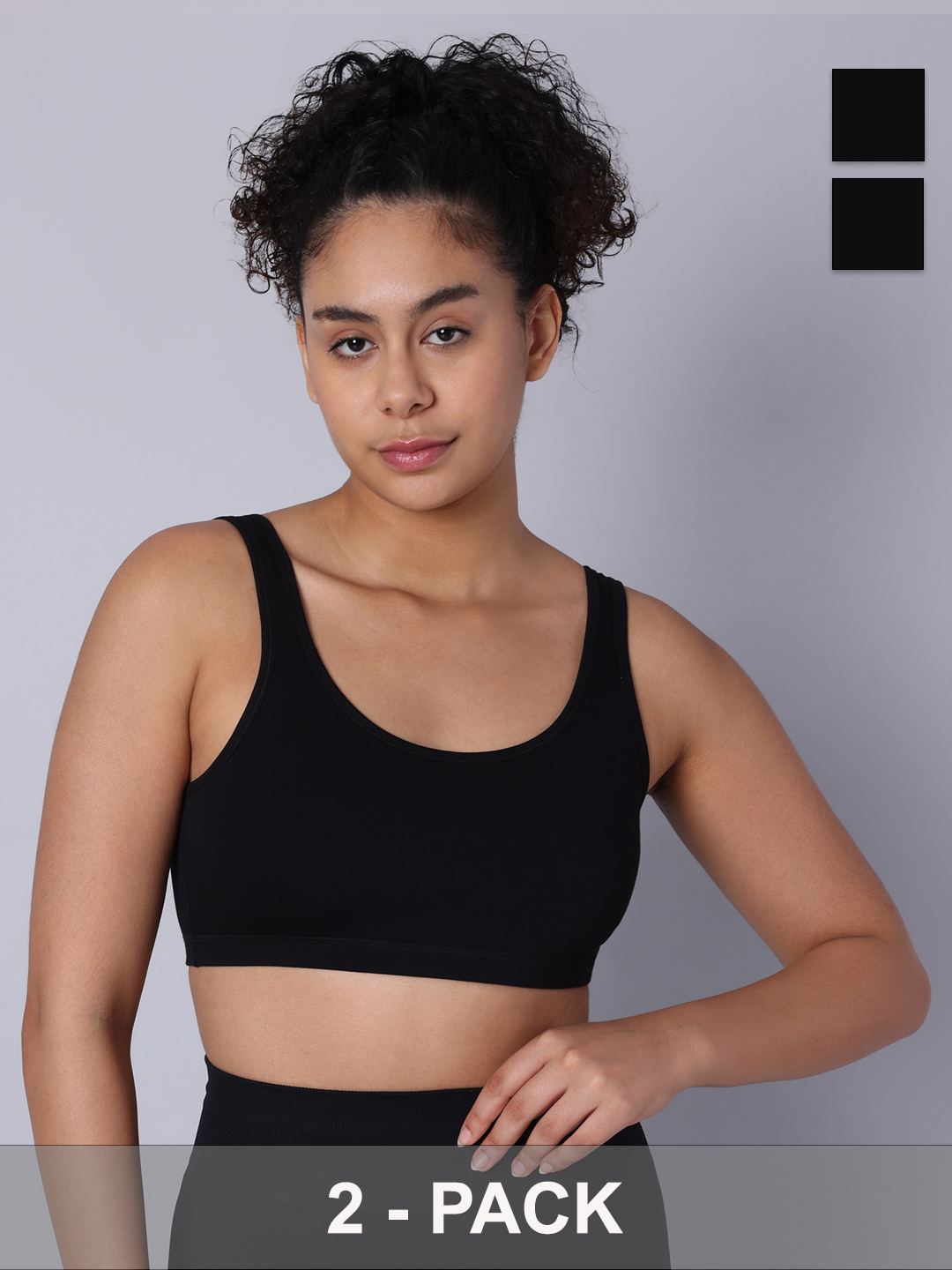 Pack of 2 Double Layered Black Active Bra. Non Padded, Non Wired