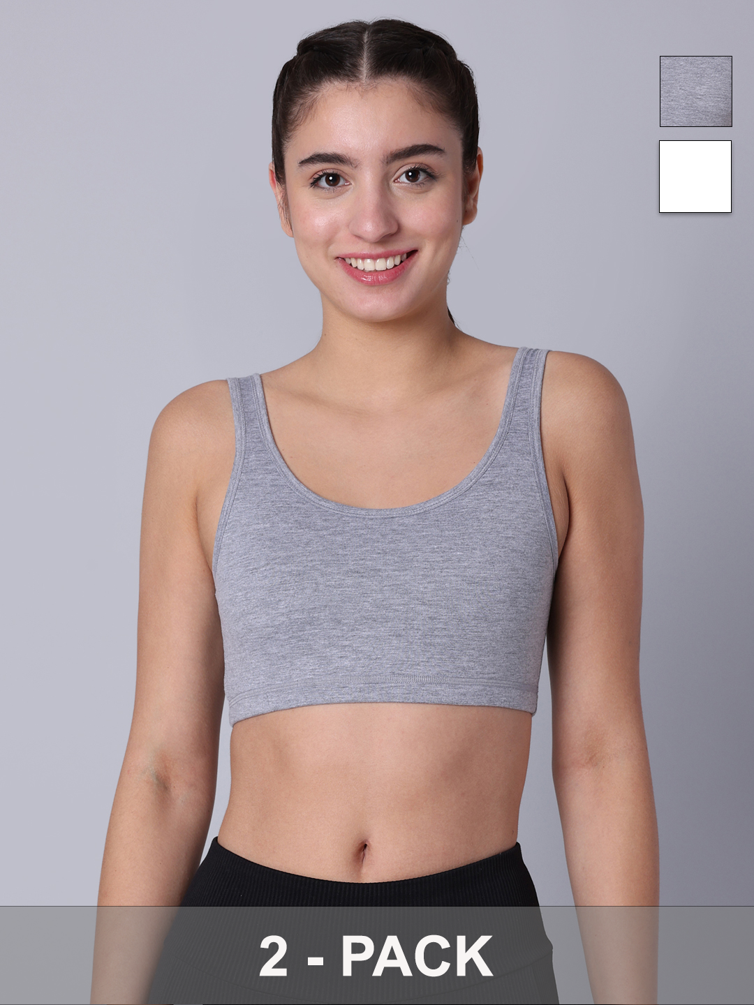 Pack of 2 Double Layered Multicolor Active Bra. Non Padded, Non Wired