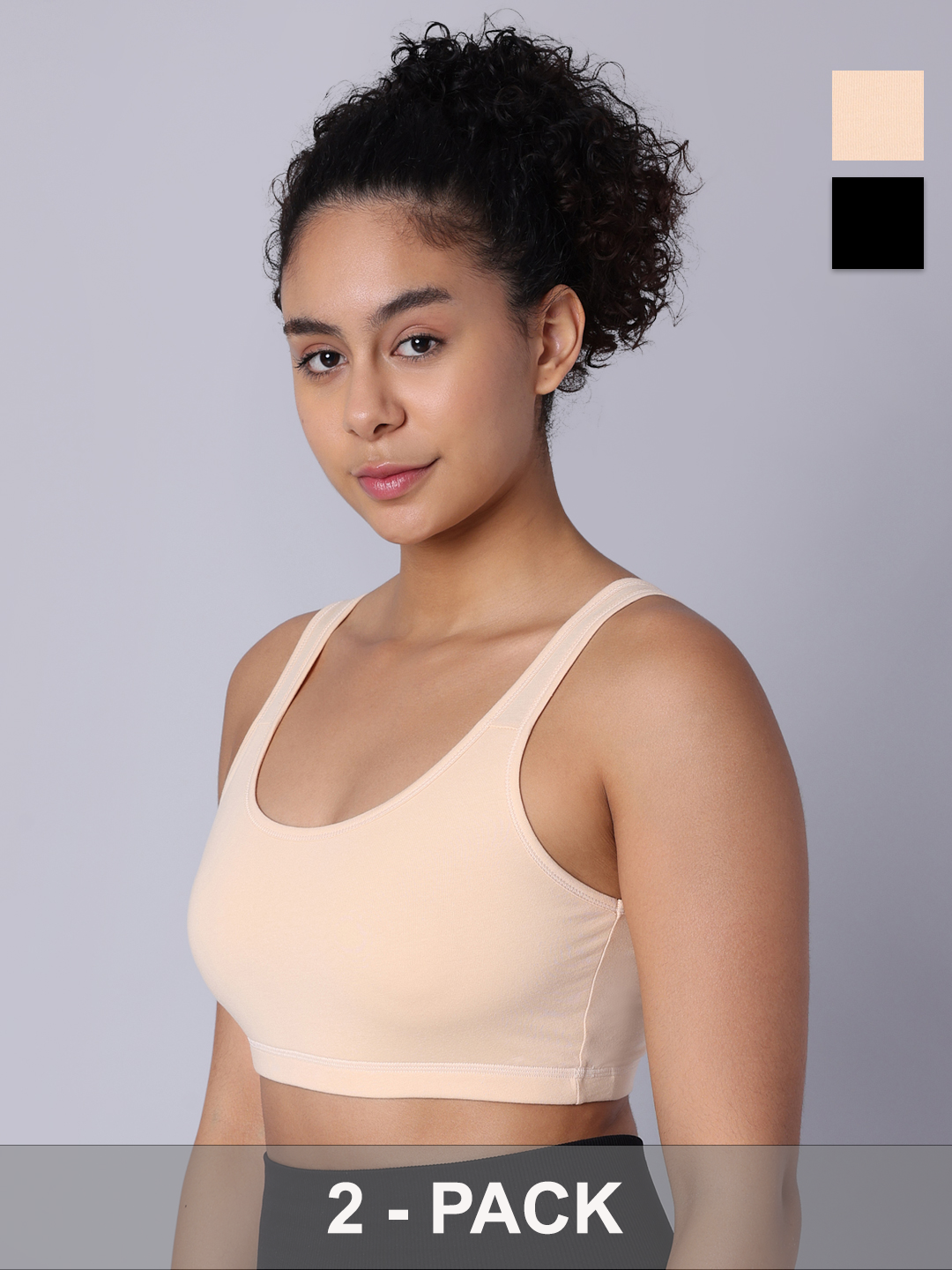 Pack of 2 Double Layered Multicolor Active Bra. Non Padded, Non Wired