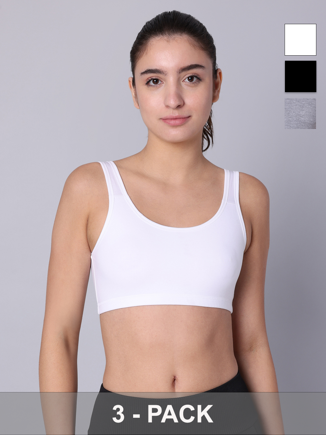 Pack of 3 Double Layered Multicolor Active Bra. Non Padded, Non Wired