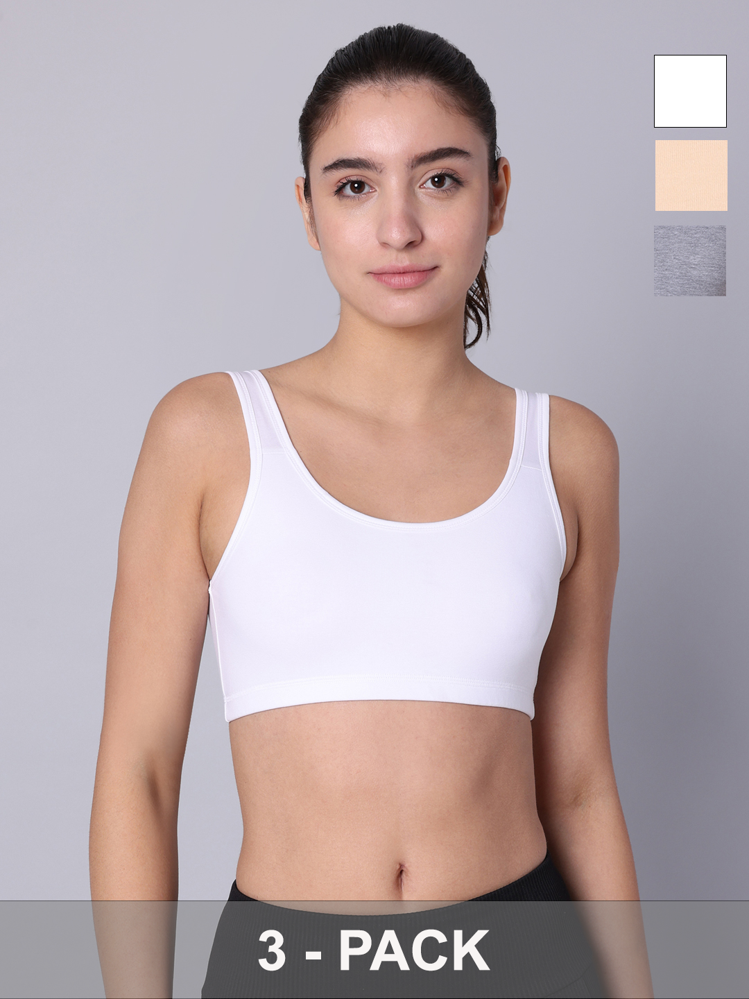 Pack of 3 Double Layered Multicolor Active Bra. Non Padded, Non Wired