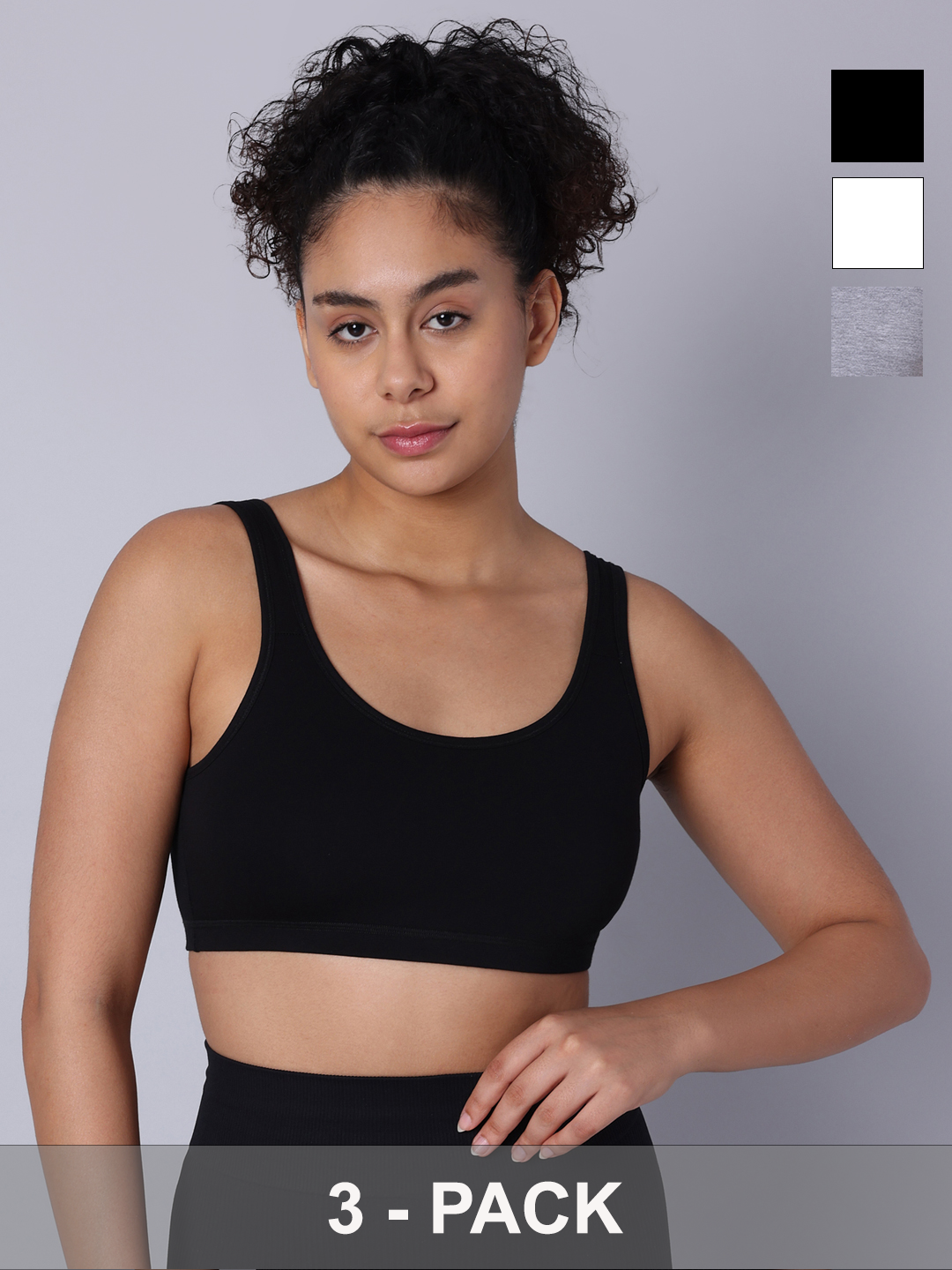 Pack of 3 Double Layered Multicolor Active Bra. Non Padded, Non Wired