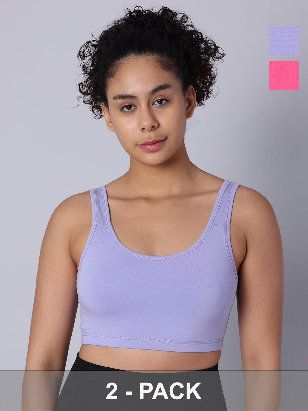 Pack of 2 Double Layered Multicolor Active Bra. Non Padded, Non Wired