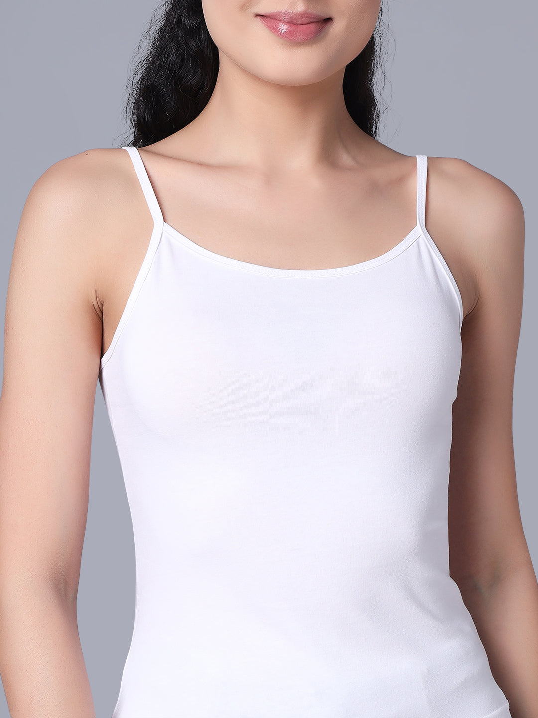 Premium Cotton Lycra Camisole – The Essential Everyday Stretch- White (Pack of 2)