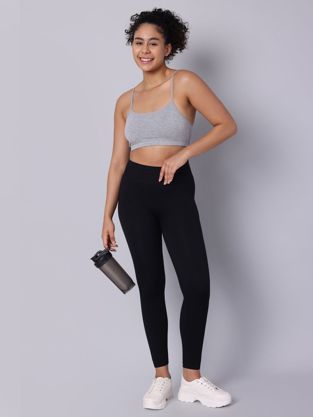 Pack of 3 Double Layered Grey Melange Sports Bra. Non Padded, Non Wired