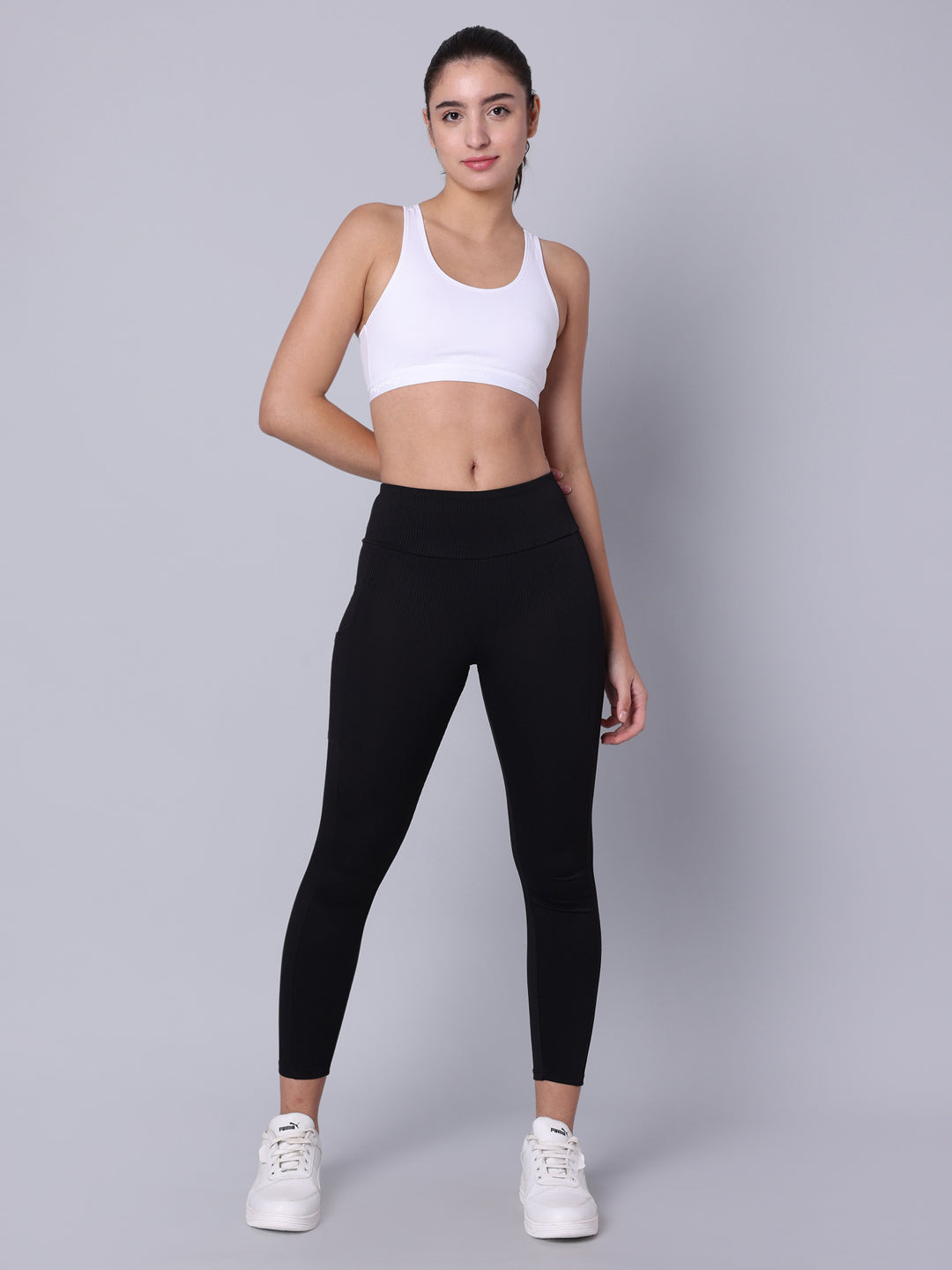 Double Layered Cotton Stretch Racerback Sports Bra - Non-Padded Wire-Free - Skin & White (Pack of 2)