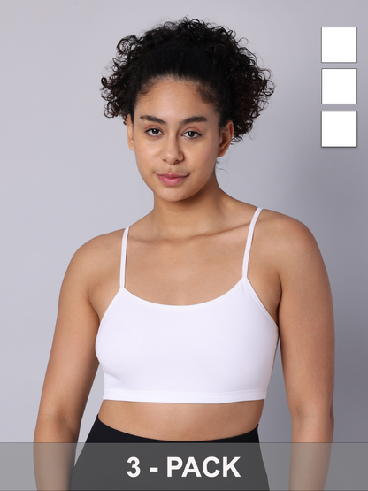 Pack of 3  Double Layered White Sports Bra. Non Padded, Non Wired