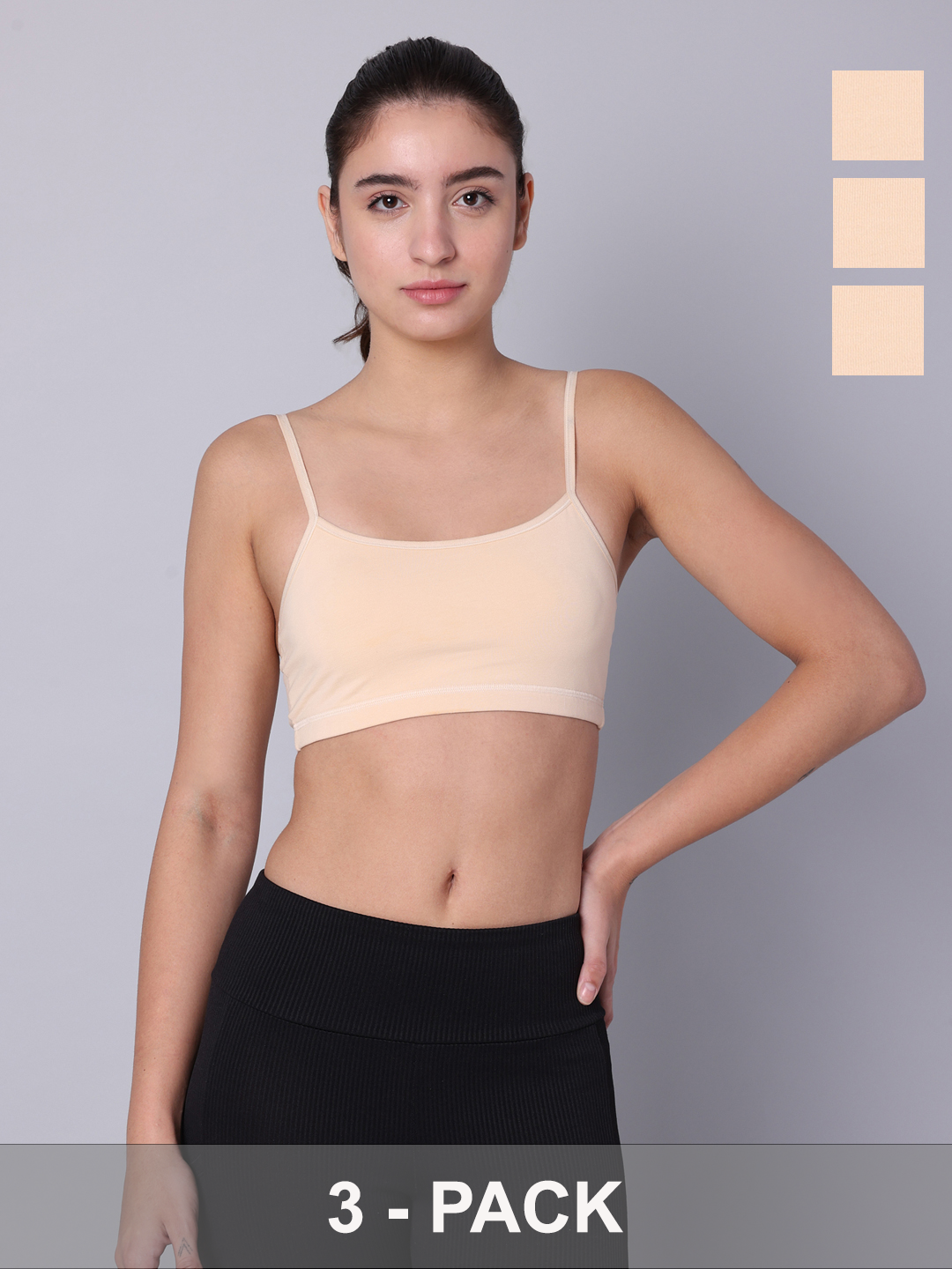 Pack of 3  Double Layered Skin Sports Bra. Non Padded, Non Wired