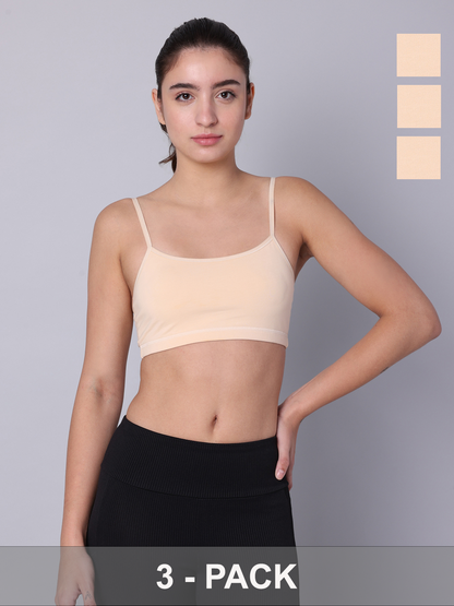 Pack of 3  Double Layered Skin Sports Bra. Non Padded, Non Wired