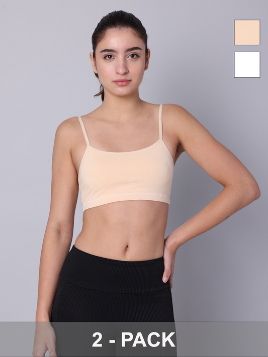 Pack of 2  Double Layered Multicolor Sports Bra. Non Padded, Non Wired