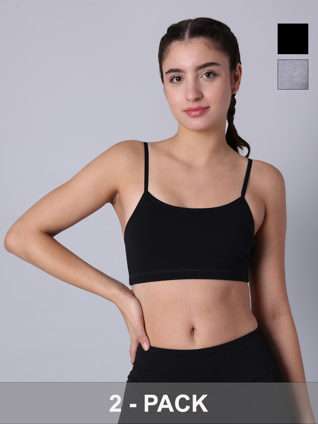 Pack of 2  Double Layered Multicolor Sports Bra. Non Padded, Non Wired