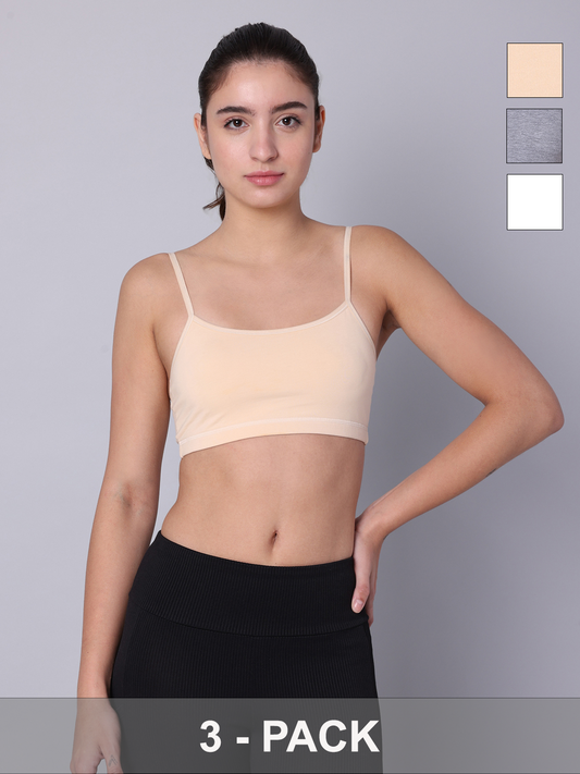 Pack of 3  Double Layered Multicolor Sports Bra. Non Padded, Non Wired