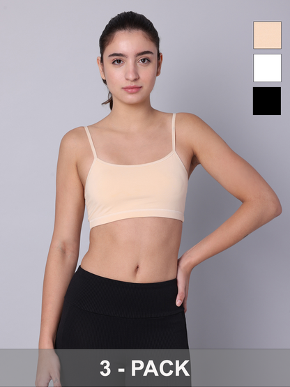 Pack of 3  Double Layered Multicolor Sports Bra. Non Padded, Non Wired