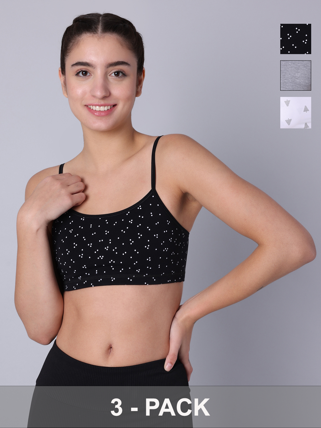 Pack of 3  Double Layered Printed Sports Bra. Non Padded, Non Wired