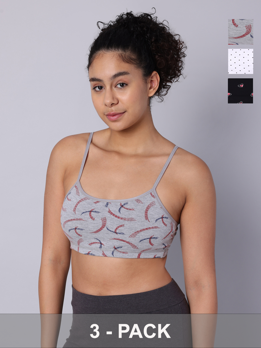 Pack of 3  Double Layered Printed Sports Bra. Non Padded, Non Wired