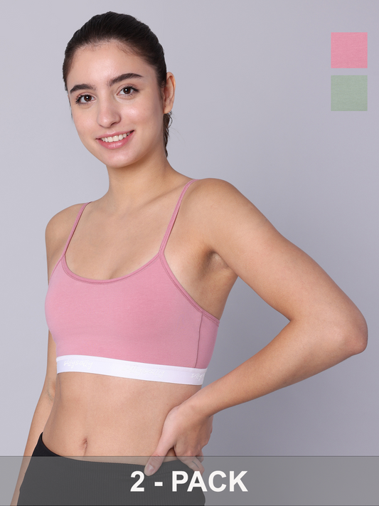 Pack of 2  Double Layered Multicolor Sports Bra. Non Padded, Non Wired