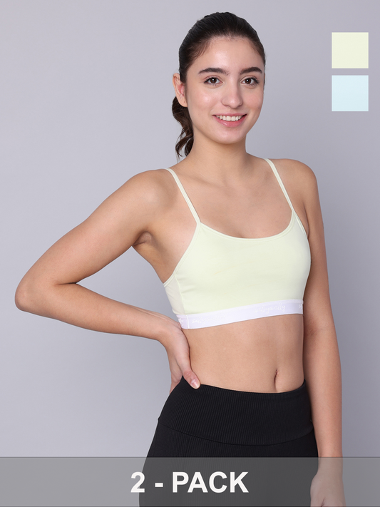 Pack of 2  Double Layered Multicolor Sports Bra. Non Padded, Non Wired