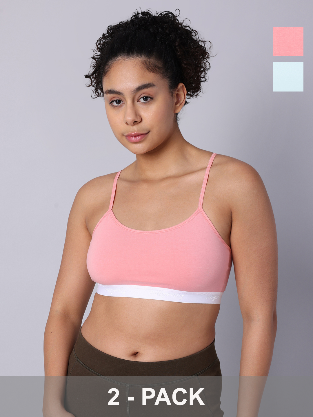 Pack of 2  Double Layered Multicolor Sports Bra. Non Padded, Non Wired