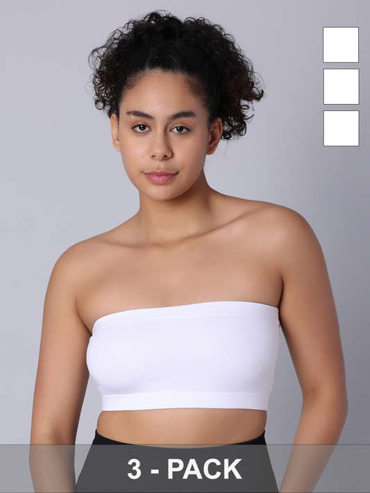 Pack of 3 Double Layer White Tube Bra. Non Padded, Non Wired