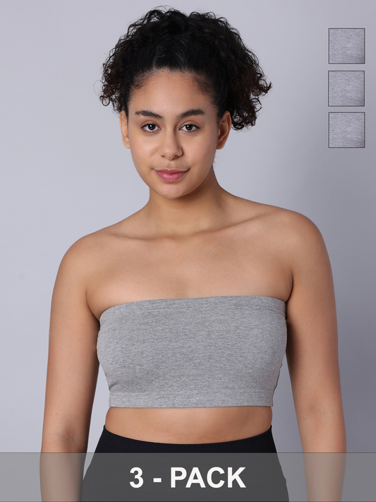 Pack of 3 Double Layer Grey Melange Tube Bra. Non Padded, Non Wired