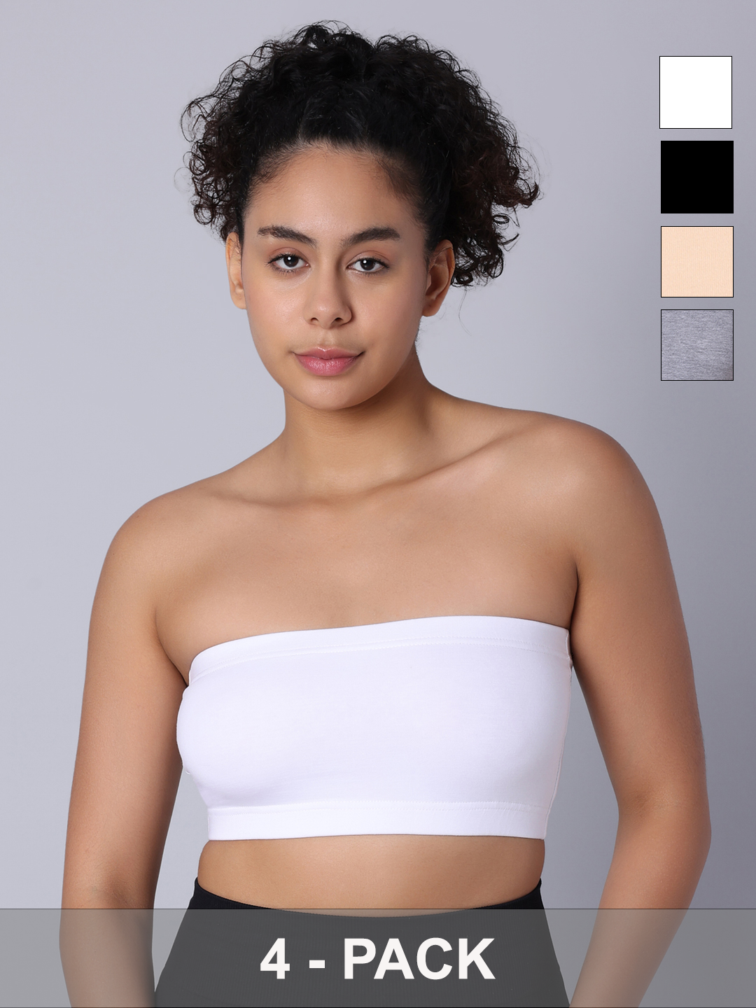 Pack of 4 Double Layer Multicolor Tube Bra. Non Padded, Non Wired