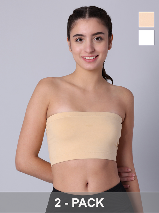 Pack of 2 Double Layer Multicolor Tube Bra. Non Padded, Non Wired