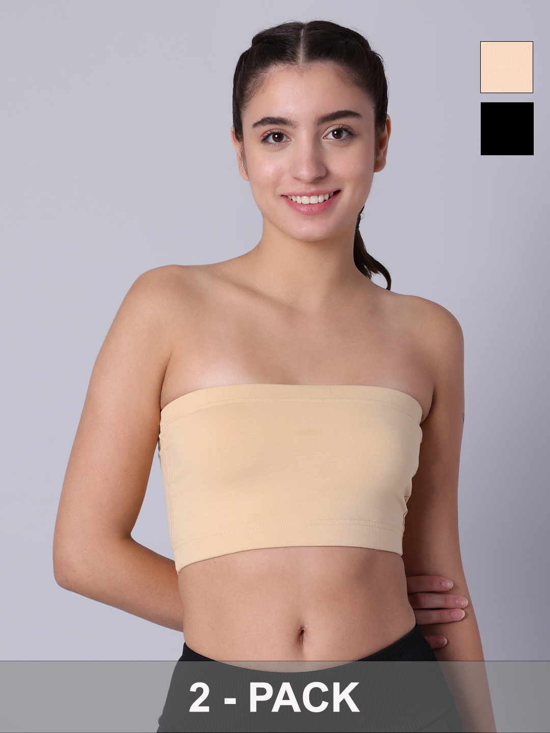 Pack of 2 Double Layer Multicolor Tube Bra. Non Padded, Non Wired