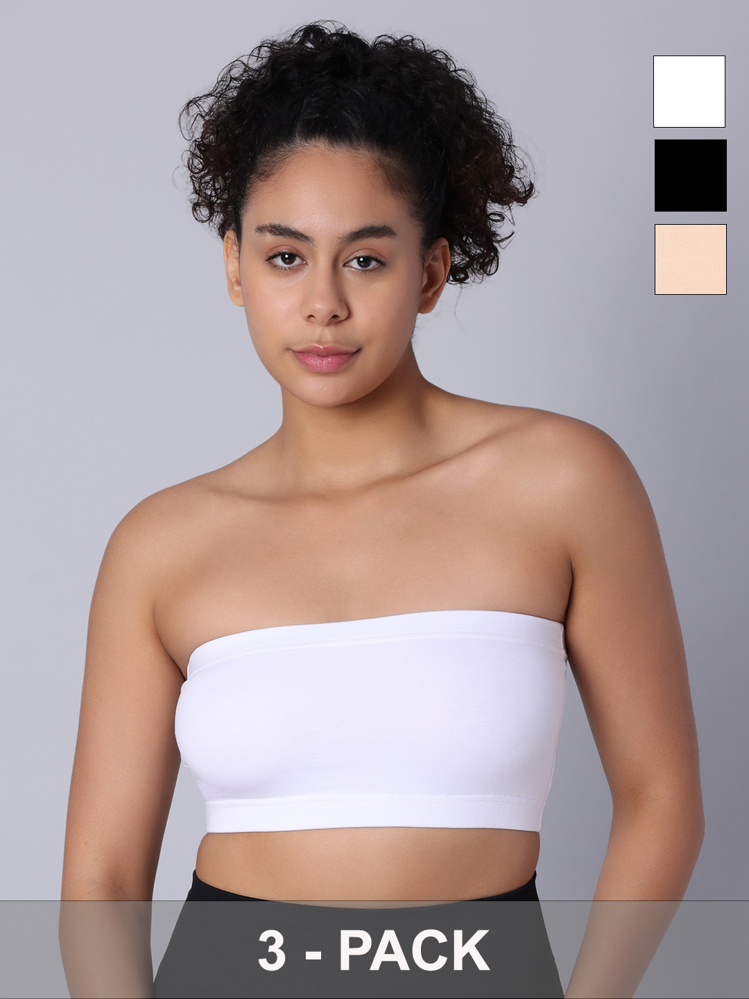 Pack of 3 Double Layer Multicolor Tube Bra. Non Padded, Non Wired